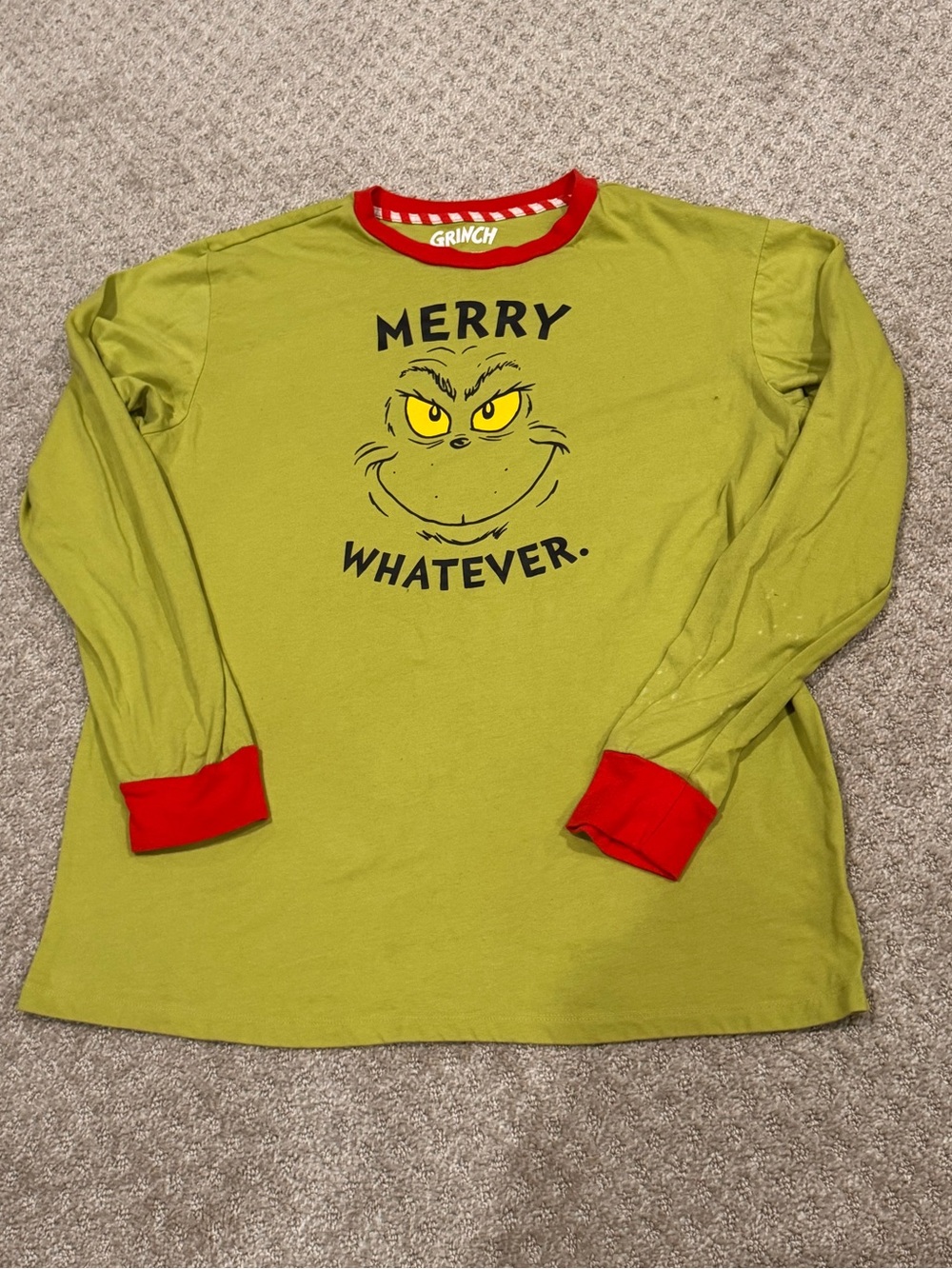 Dr. Seuss The Grinch Men's Holiday Pajama Top Shirt Lime Green Size L (42-44)
